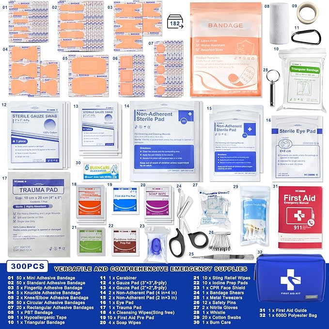 300 PCS First Aid Kit for Home, Car, Travel, Camping, Hiking, Truck, Office, Businesses, Sports & Outdoor, Premium Waterproof Compact Trauma Medical Kits for Any Emergencies
