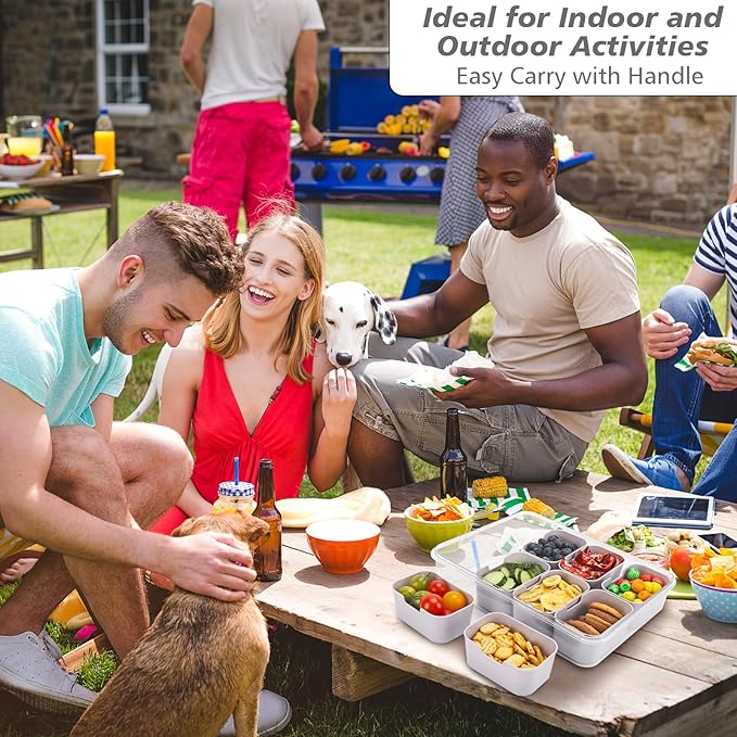 shopwithgreen Snackle Box Container, Divided Serving Tray with Lid and Handle for Party, Veggies, Fruit, Nuts, Food Tray Platter Charcuterie Snack Box Container for Entertaining, Picnic,Gray