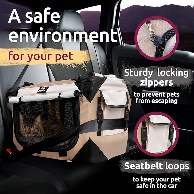 Cat & Dog Pet Carrier, Soft-Sided, Medium 20"x13"x13" Fits Most Cats or Small Dog, Comfortable for Travel & Vet Visits, Privacy Windows, Removable Plush Bed, Locking Zippers, Folds Flat