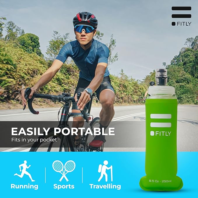 FITLY Soft Flask - Shrink As You Drink Soft Water Bottle for Hydration Pack - Folding Water Bottle Ideal for Running, Hiking, Cycling, Climbing & Rigorous Activity