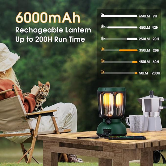 Mesqool Camping Lantern Rechargeable Battery 6000mAh, 650LM LED Lanterns for Power Outages Emergency Hurricane, Solar Hand Crank Lantern for 200 Hours