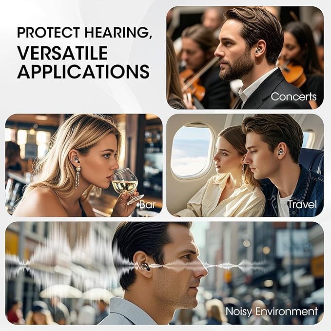 Noise Cancelling Ear Plugs for Sleeping, Reusable Silicone Ear Plugs for Noise Reduction, Soft Hearing Protection with 8 Ear Tips for Concerts, Work, Shooting, and Travel(Black)