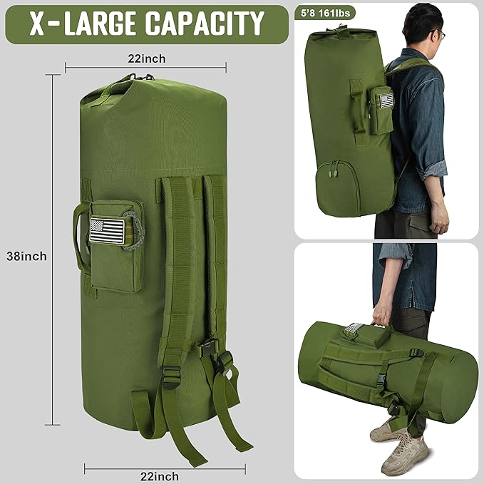 MOZETO 110L Extra Large Sea Bag, Military Duffle Bag with Backpack Straps Heavy Duty Army Duffle Bag for Camp, College Dorm or Laundry Bag