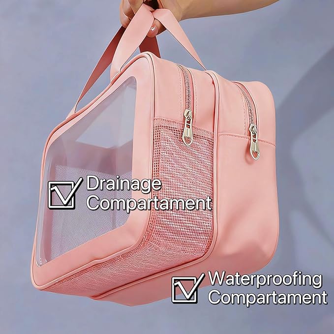 Travel Toiletry Bag for Women and Men, Matte Translucent Toiletry Waterproof Toiletry Bag, Makeup Cosmetic Organizer Bag for Travel Toiletries Accessories Pink