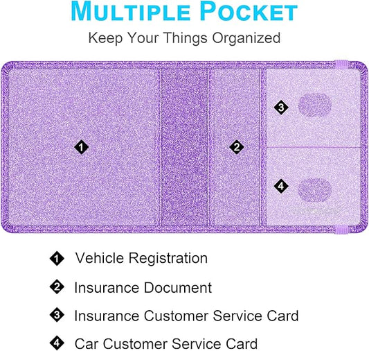 Wisdompro Small Car Registration and Insurance Documents Holder - Premium PU Leather Vehicle Glove Box Paperwork Wallet Case Organizer for ID, Driver's License, Key Contact Information Cards