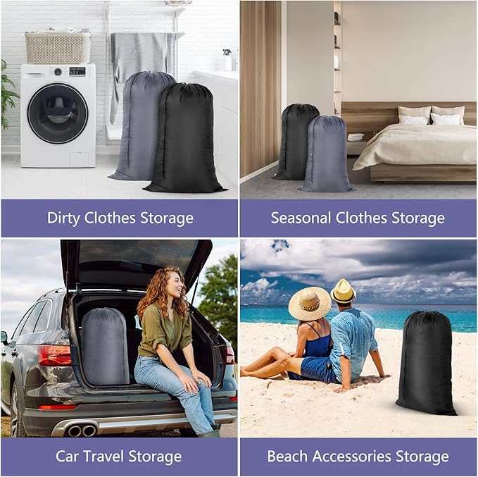 OTraki Laundry Bag 28x45 Inch Heavy Duty Laundry Wash Bag 2 Pack Large Laundry Basket Liner Bags Hamper Bag Dirty Clothes Organizer with Drawstring Closure for Travel Camp College Dorm (Grey&Black)