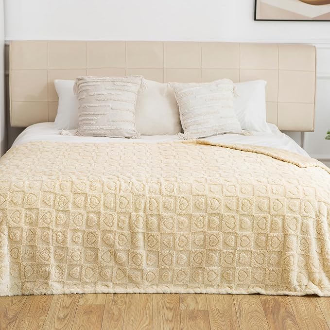 gogobunny Calming Plush Dog Cat Blanket 300GSM Coral Fleece, Ultra-Soft Machine Washable Pet Bedding for Small Medium Dogs Cats Puppies Kittens (Beige, 60x80)