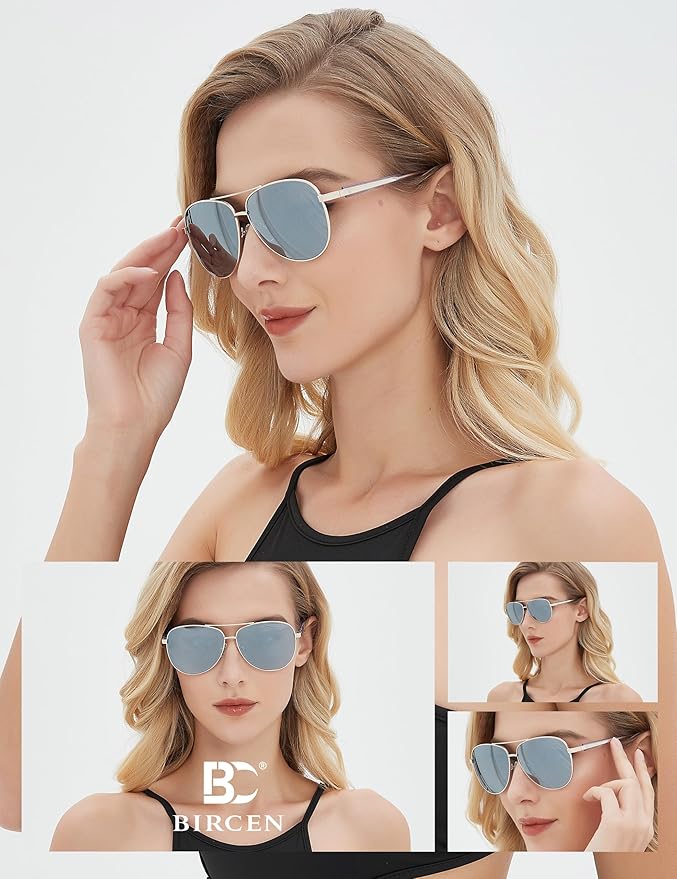 BIRCEN Polarized Aviator Sunglasses for Women : UV Protection Acetate Square Sunglass With Retro Classic Style