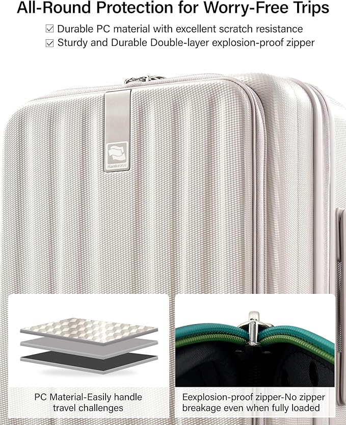 Hanke 24 Inch Expandable Luggage Top Opening Checked Bag Luggage Hard Shell Suitcases with Wheels Lightweight Travel Luggage Medium Suitcase with Lock for Woman Men-Ivory White