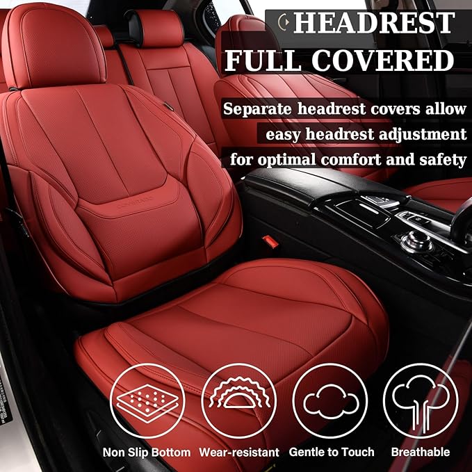 Coverado Car Seat Covers Full Set, Seat Covers for Cars, Red Car Seat Covers Front Seats and Back Car Seat Protector Waterproof, Leather Car Seat Cushion Universal Fit for Most Cars Blue