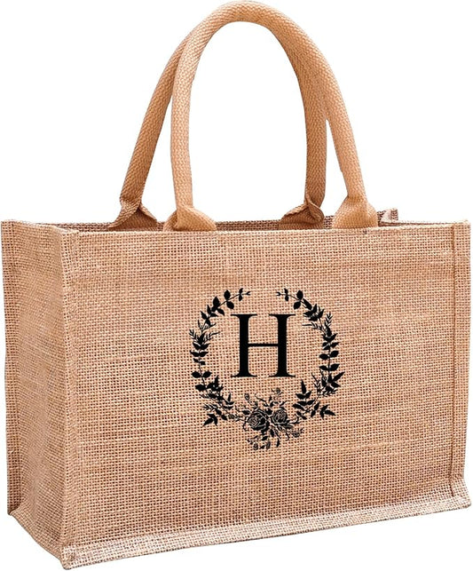 Initial Jute Tote Bags for Women, Thank You Gifts for Birthday, Wedding, Beach, Appreciation Gifts for Teacher