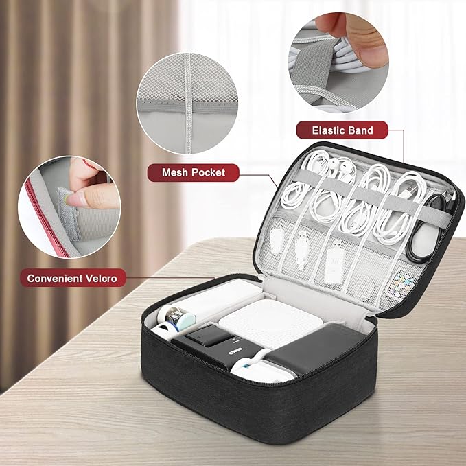 Electronic Organizer Travel Universal Cable Organizer Electronics Accessories Bag for Cable, Charger, Phone, USB, SD Card,1Pack