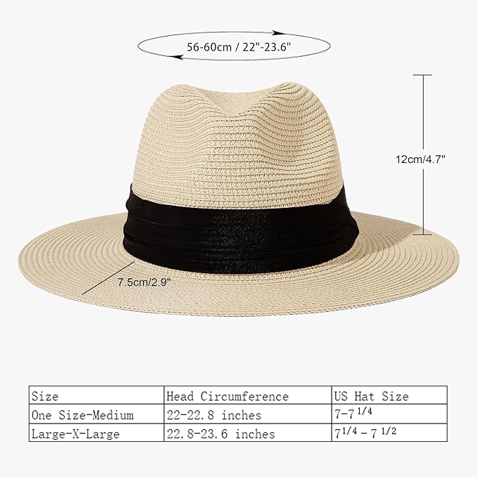 Lanzom Women Wide Brim Straw Panama Roll up Hat Fedora Beach Sun Hat UPF50+