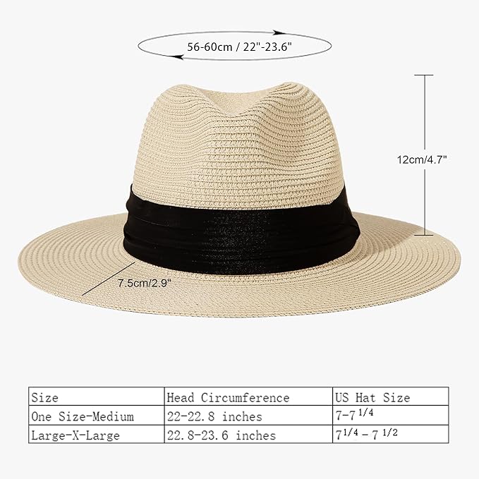 Lanzom Women Wide Brim Straw Panama Roll up Hat Fedora Beach Sun Hat UPF50+