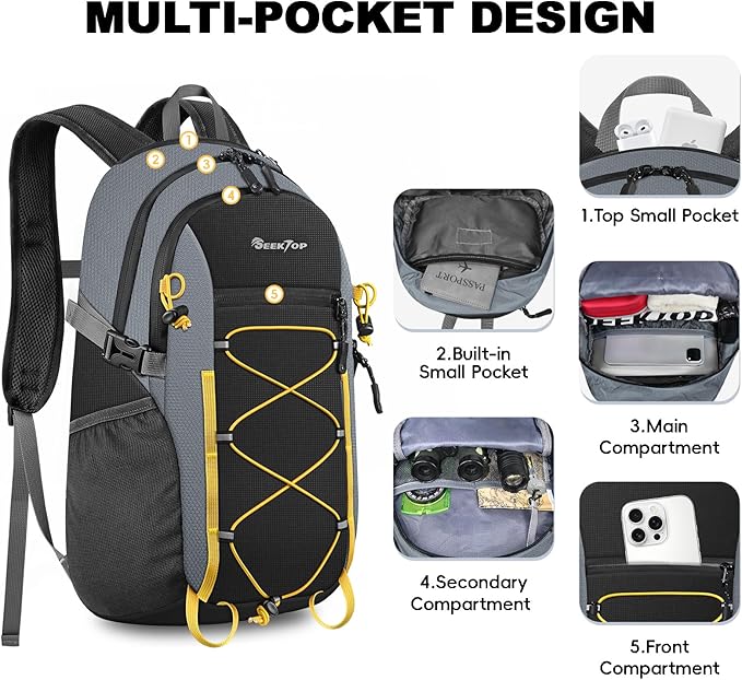 Seektop 20L Foldable Waterproof Hiking Backpack, Ultralight Small Lightweight Daypack Packable Backpack for Men Woman