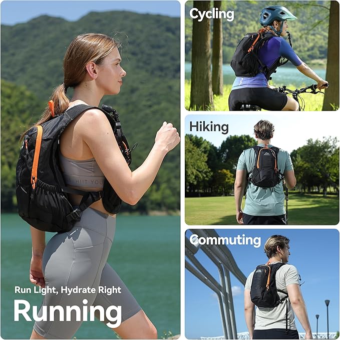 MARCHWAY Lightweight Hydration Backpack with Vest Style Straps & 2.5L TPU Water Bladder, Versatile Sleek Multi-Pocket Pack for Hiking, Cycling, Running, Backpacking, Travel