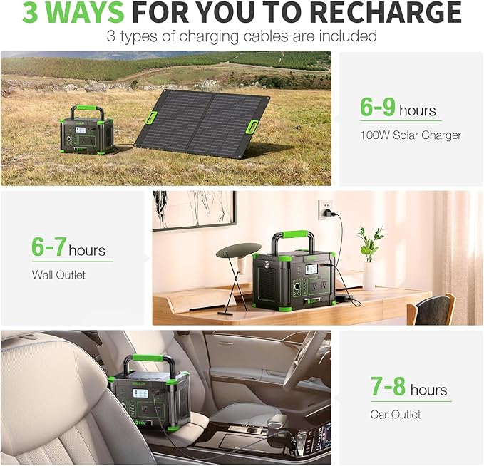 Portable Power Station 500W, 519Wh Solar Generator with 2x110V AC Outlets & USB-C PD 60W, 10-Port Power Bank with Wireless Charger for Outdoors Camping Travel Home Blackout