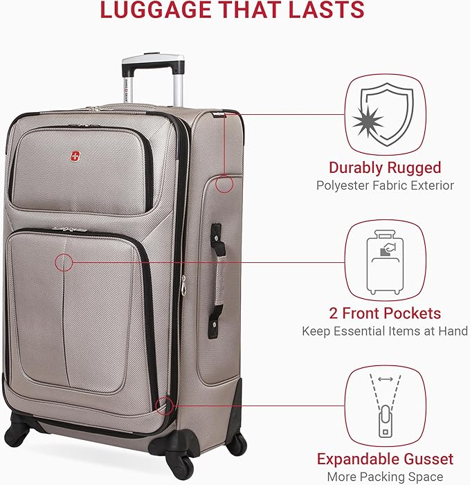 SwissGear Sion Softside Expandable Luggage, Pewter, Checked-Large 29-Inch