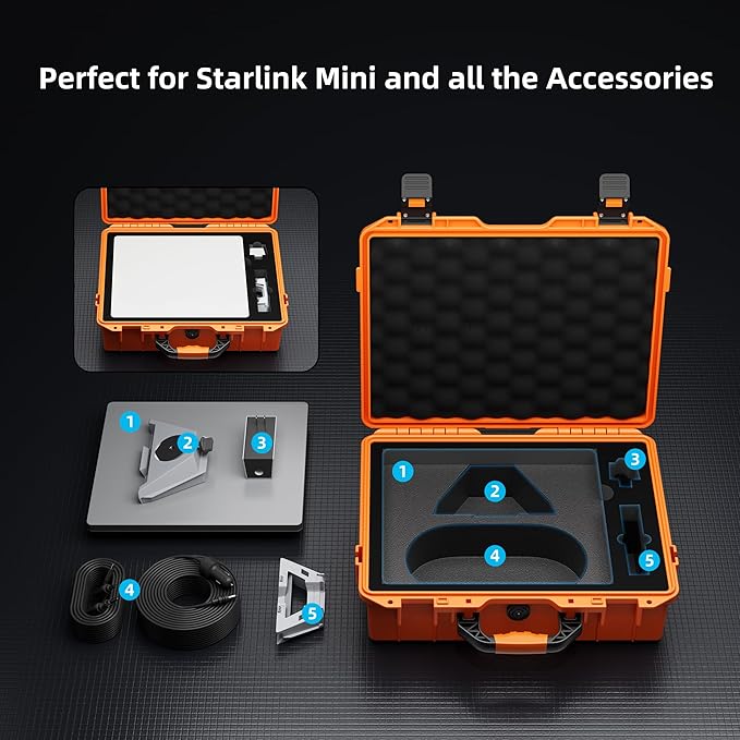 Orange Starlink Mini Case, Hard Waterproof Travel Case for Star Link Mini with Molded Foam for Accessories, Lockable Storage Bag