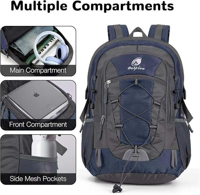 25L Small Hiking Backpack Daypack with Chest Strap for Men Women, Waterproof Travel Backpack, Blue