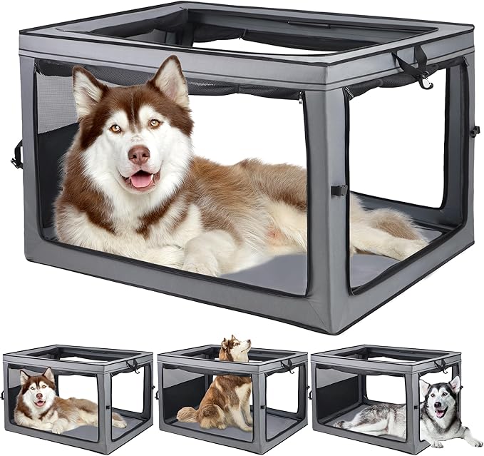 Foldable Pet Crate for Dogs & Cats, Portable Soft-Sided Kennel with Oxford Fabric, Lightweight & Easy to Carry, Travel & Indoor Use, Extra Large