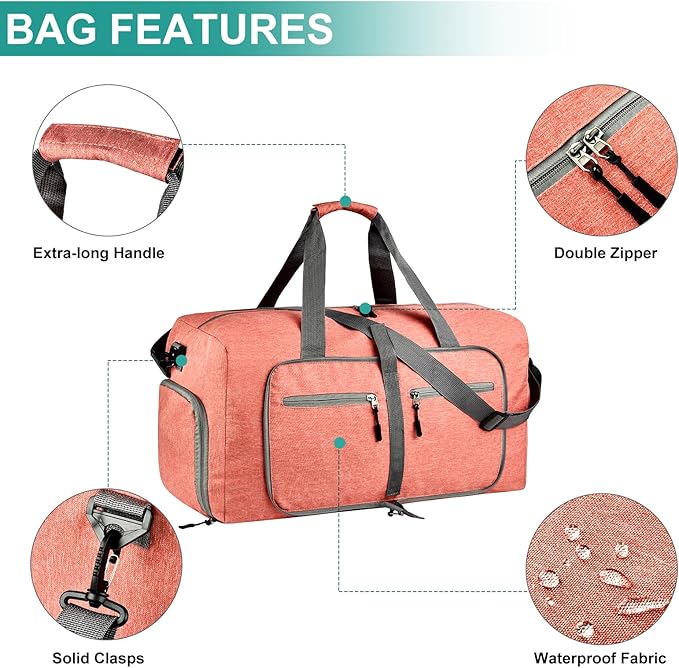 Dimayar 115L Travel Duffle Bag for Men Women - Foldable Duffel Bag with Shoes Compartment - Overnight Bags Waterproof & Tear Resistant(Orange)