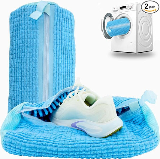 2PCS Shoe Washing Machine Bgs,Laundry Shoe Bags for Washer and Dryer, Reusable and Durable Zipper Sneaker Shoe Washing Bag, Tennis Shoe Cleaning Bag for All Shoe Types (Blue)