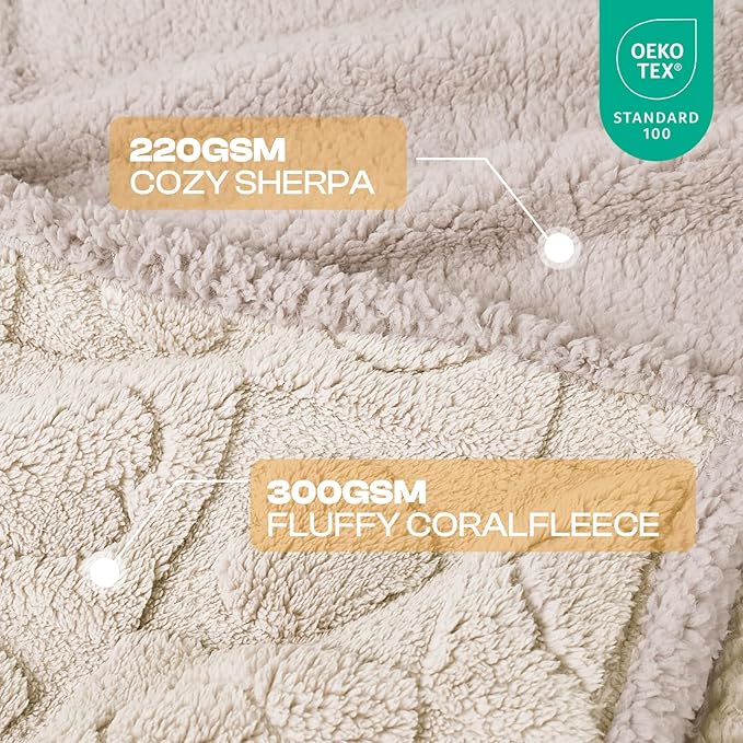 Luciphia Waterproof Dog Blanket for Medium Large Dogs Washable Bed Couch Protector Soft Fluffy 3D Heart Jacquard Pet Blanket with Sherpa Fleece Cozy Calming Throw Blankets, Beige 65x57 inch