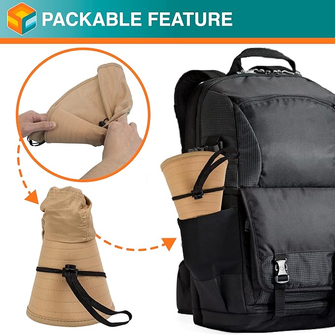 SUN CUBE Wide Brim Sun Hat with Neck Flap, UPF50+ Hiking Safari Fishing Hat for Men Women, Sun Protection Beach Hat