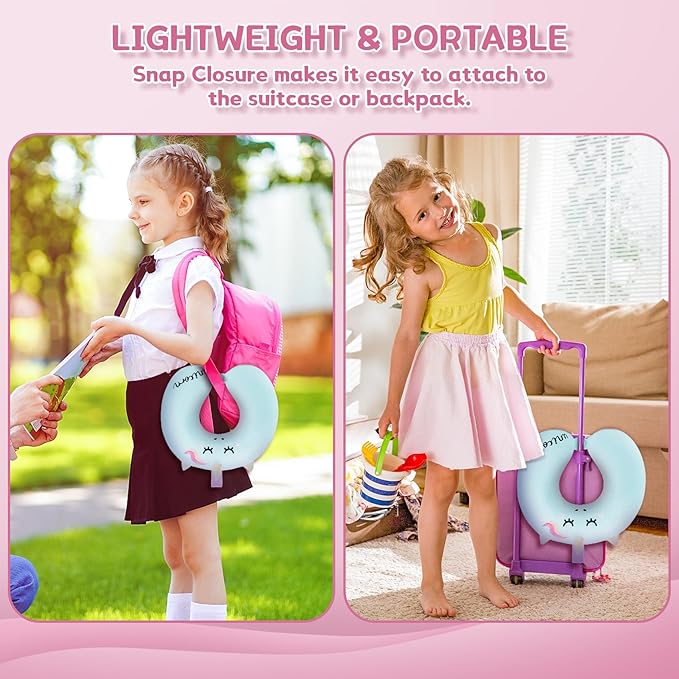 Toddler Neck Pillow, Kids Travel Neck Pillow for Traveling with Eye Mask, Toddler Cute Unicorn Airplane Travel Essentials, Memory Foam Car Flight Sleeping Headrest for Baby Boy Girl Child Gift (Blue)