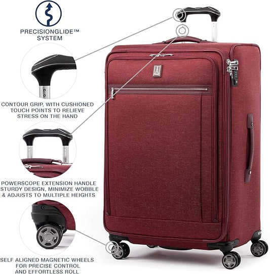 Travelpro Platinum Elite Softside Expandable Checked Luggage, 8 Wheel Spinner Large Suitcase, TSA Lock, Men and Women, Bordeaux Red, Checked Large 29-Inch