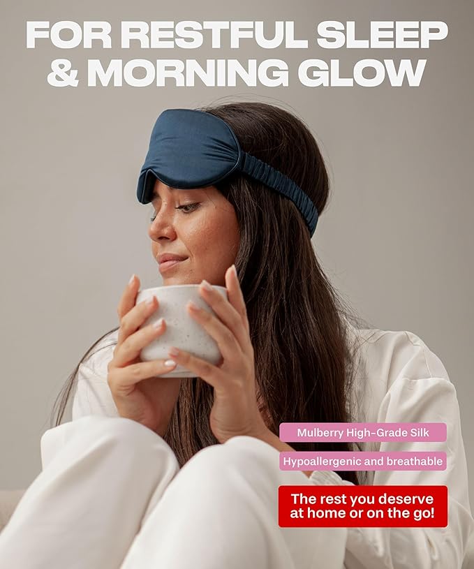 SUNDAYSILKS™ Exclusive Mulberry Silk Sleep Mask | Soft Eye Covers, Blackout Sleeping Mask for Women & Men | Silk Eye Mask for Sleep, Travel, and Relaxation | Antifaz para Dormir [Midnight Blue]