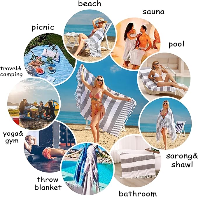 Beach Towel 2 Pack,Sand Free Beach Towels Oversized 39 x 72,Turkish Beach Towel Quick Dry Towel,Lightweight Pool Towels for Adults Travel Towel,Cool Beach Essentials Super Absorbent Towels