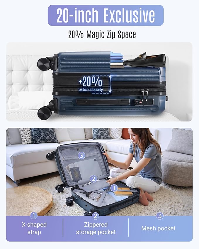 LIGHT FLIGHT Luggage Sets, Durable Hard Shell 3 Piece Set Suitcase with Spinner Wheels, Hardside Lightweight Luggage set with TSA Lock, Large Travel Luggage Set (20" 24" 28"), Rouge Dust