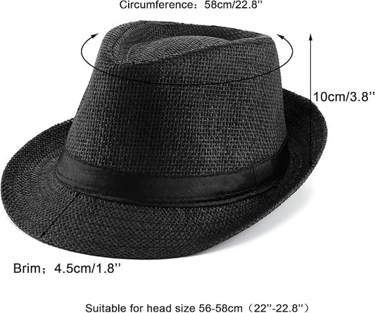 FALETO Unisex Summer Panama Straw Fedora Hat Short Brim Beach Sun Cap Classic