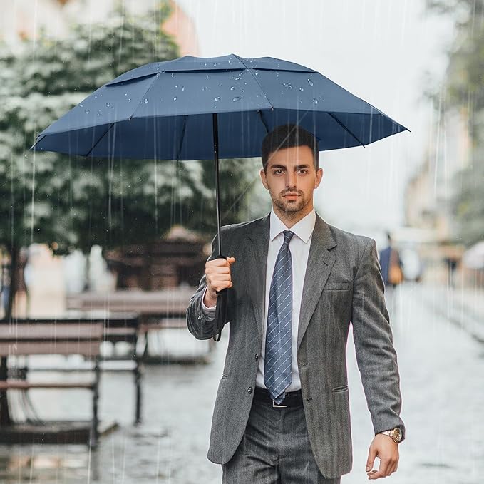 G4Free 42 Inch Inverted Travel Umbrella Compact Windproof 10 Ribs Reverse Small Portable Umbrella for Rain Double Canopy Vented Automatic Open Close for Man Women(Blue)