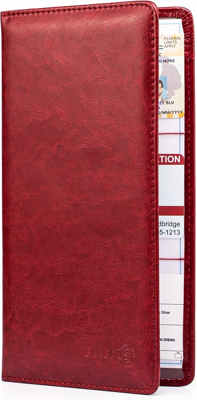 CANOPUS Car Registration and Insurance Holder, PU Leather Card Holder, Vehicle Glove Box Organizer for Auto, SUV, Truck, Red