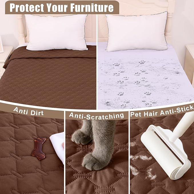 Smiry Waterproof Dog Bed Cover Blanket, Soft Reversible Pet Blanket, Washable Leakproof Cats Dogs Couch Cover for Sofa, Couch, Furniture, Plaid (82x82 Inch, Brown/Chocolate)