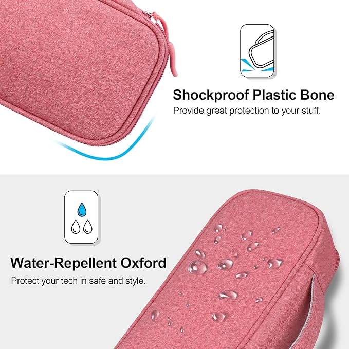 Lacdo Electronic Organizer Travel Cable Organizer Bag Pouch Tech Electronic Accessories Carry Case Portable Double Layers Charger Case for Cable, Cords, Charger, Earphone, Power Bank, Pink