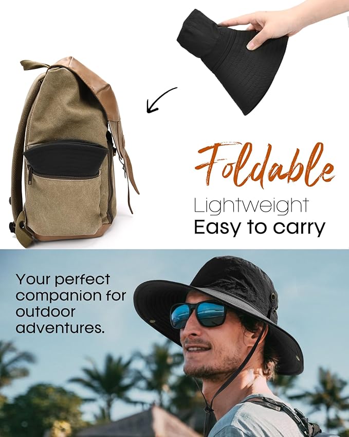 FURTALK Sun Hats for Men Fishing Hat UPF 80+ Foldable Wide Brim Outdoor Hiking Beach Summer Hats