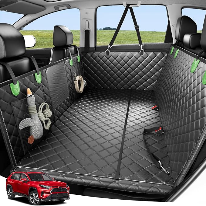 Zanch Heavy-Duty Dog Car Seat Cover, Flat Solid Back Seat Extender for Multi Large Dogs, Hard-Base Supports 450 lb, Waterproof Scrachproof Hammock Protector, Standard for Cars, SUV, Trucks, Green