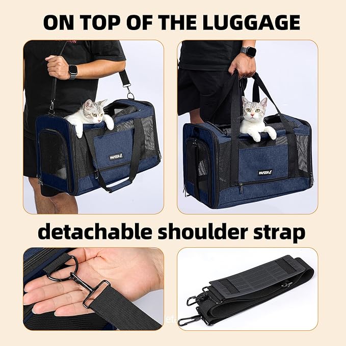 Cat Carrier Soft-Sided 18x11x11 Inch Travel Bag for Medium Cats Over 15lbs, Small Dog Carrier Crate Top Entry Breathable Mesh Puppy 12 Pounds, Pet Rabbit Carrying Cage Kennel Collapsible Navy