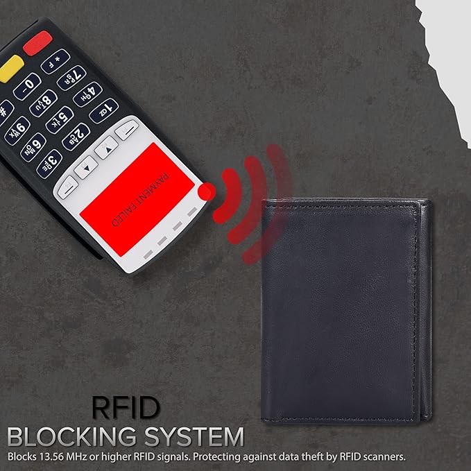 Tri fold Leather Wallet for Men with RFID | Slim Wallets for Men with 1 ID and 6 Credit card slots | Front Pocket Minimalist