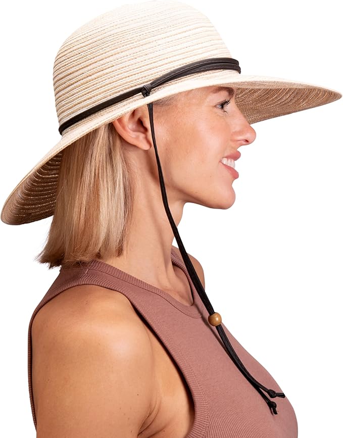 Sloggers Women's Wide Brim Braided Sun Hat with Wind Lanyard - UPF 50+ Maximum Sun Protection