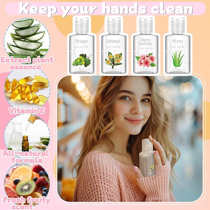 Frienda 24 Pcs Mini Hand Sanitizer Bulk Scented Hand Sanitizer Travel Size 1 Fl oz Gardenia Aloe Assorted Scents Sanitizers for Guest Christmas Stocking Stuffers Nurse Coworker Teacher Office Gifts