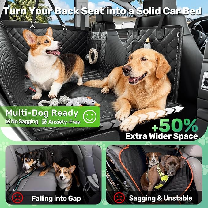 Zanch Heavy-Duty Dog Truck Seat Cover, Flat Solid Back Seat Extender for Multi Large Dogs, Hard-Base Supports 450 lb, Waterproof Hammock Protector, XL for Full-Size Crew Cab Trucks & SUVs, Orange