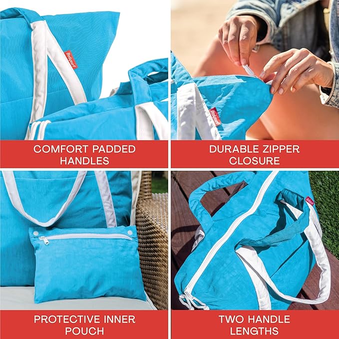Bodysurf Beach Bags Waterproof Sandproof - Packable Foldable Nylon Zipper Tote Bag for Travel Lightweight, Pool, Boat, Cruise