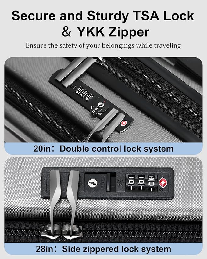 Luggage Sets 2 Pieces, 20 Inch Carry On Luggage and Expandable 28 Inch Checked Luggage with Spinner Wheels, Lightweight ABS+PC Hard Shell Suitcase with Front Opening, TSA Lock (Gray, 20/28)