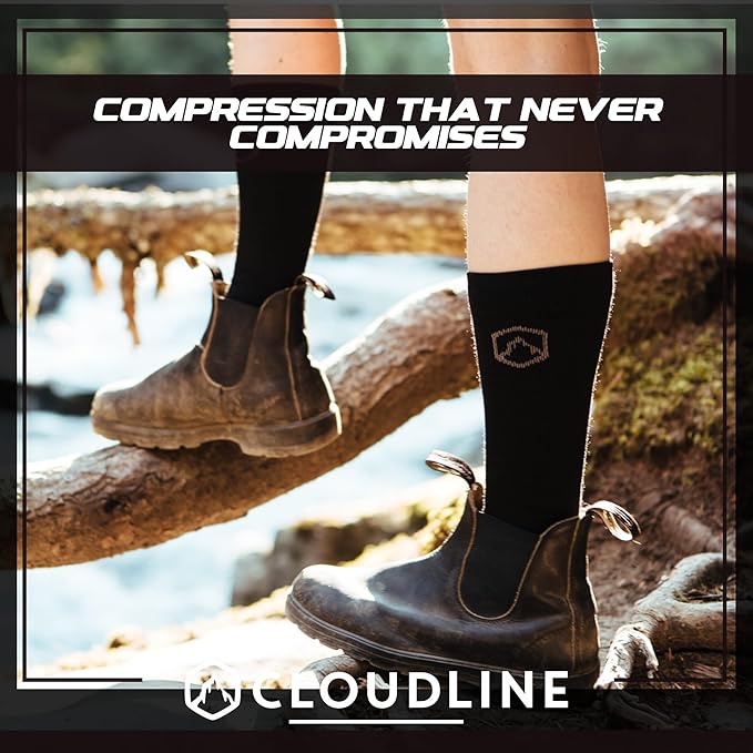 CloudLine - Merino Wool Graduated Compression Socks for Men and Women - Ultralight, Moisture Wicking, Made in USA - 1 Pair