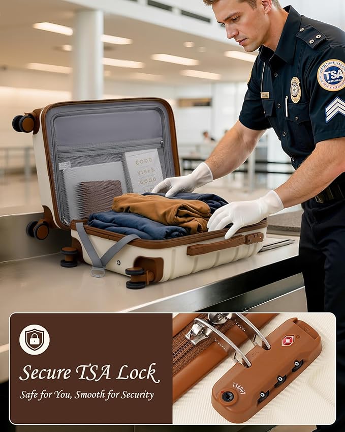 TAKUMI Luggage Sets 5 Piece Lightweight Carry On luggage with Duffel Bag ABS+PC Hardshell Suitcases with YKK zippers Double Spinner Wheels Travel Luggage with TSA Lock(WHITE BROWN, 5 PIECE SET)